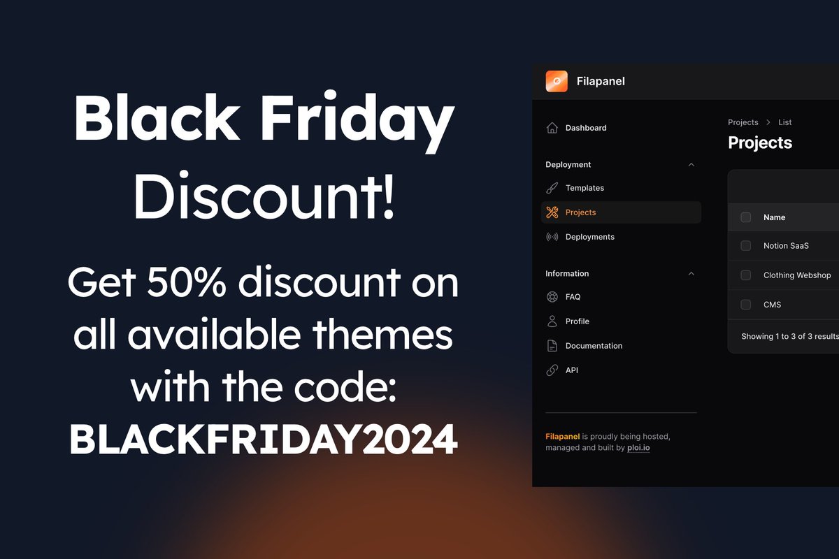 Better late than never 👀 

50% discount on ALL <a href="/filamentphp/">Filament 🦒</a> themes with the code BLACKFRIDAY2024 📷 

Get your WordPress, Material, or Floating theme with a 50% discount 🥰