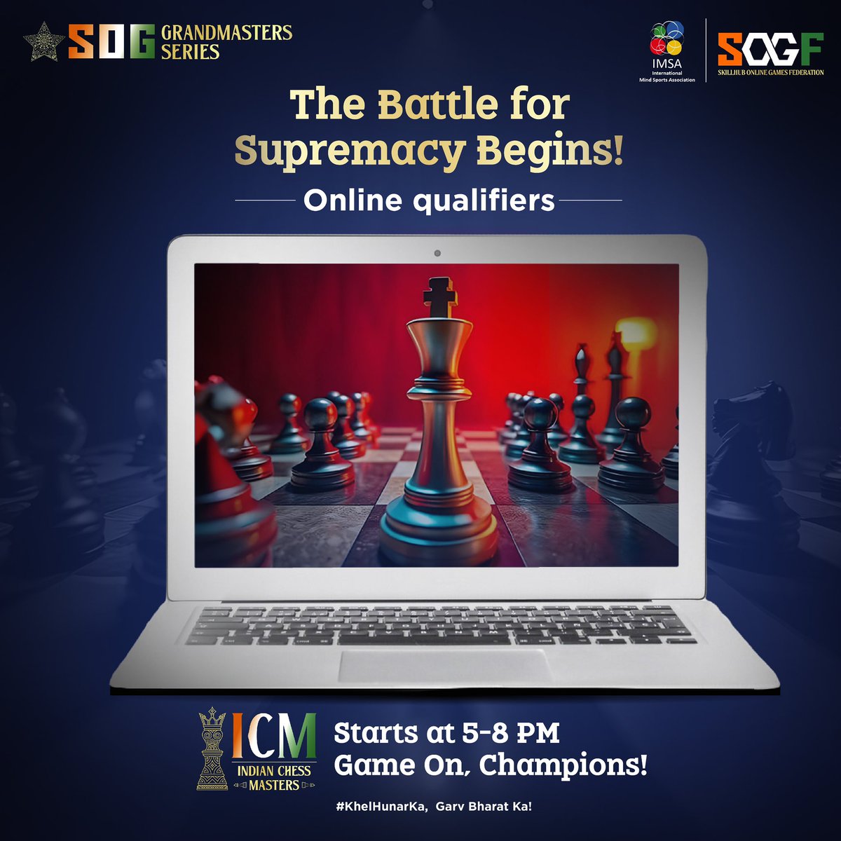 sog_icm's tweet photo. The wait is over! π The ICM Online Qualifiers are here. π― Show your skills, claim your glory, and take the final step towards supremacy. π 5 PM - 8 PM, today.Are you ready to conquer the board? π₯ Let the game begin! #KhelHunarKa, Garv Bharat Ka. #ICM #GameOnChampions https://t.co/IZKt5xqzFS