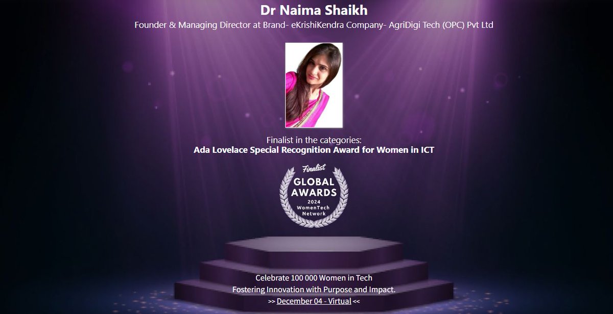 I am excited to share that I have been named a FINALIST for the Ada Lovelace Special Recognition Award for Women in ICT Award 2024.