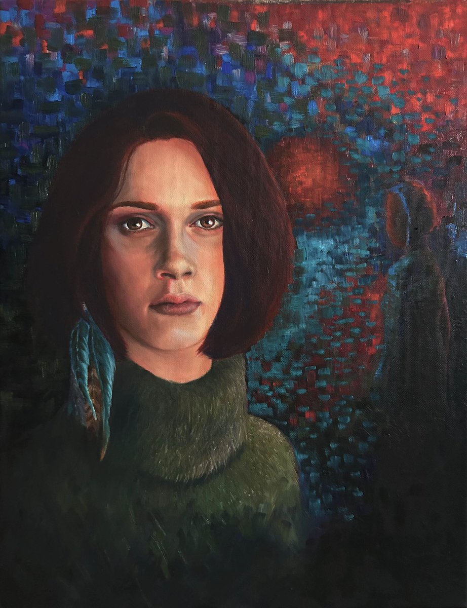 NijerYncl's tweet photo. What's wrong with this girl? Why is she looking into my eyes like that? Oilpainting on canvas #oilpainting #art #portraitart #womanartist #woman #artnews #painting #sanat #kadın #universe #ArtLovers #artcollector #night #artgallery #artstyle #ArtOfTheDay #ArtistOnTwitter #star https://t.co/NAiZwItHiA