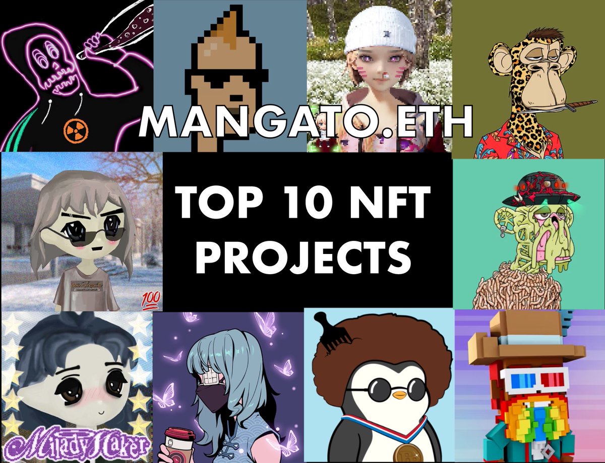 MangatoETH's tweet photo. Top 10 ETH NFT Projects🐳 We are so back!🫡

1. Bored Ape Yacht Club 19.73 ETH- $72,713
2. Mutant Ape 3.66 ETH- 13,488
3. Bored Ape Kennel Club 0.69 ETH- $2,432
4. Peplicator by Matt Furie 0.08 ETH-$294
5. Lil Pudgys 1.30 ETH-$4,791
6. Ninja Squad 0.19 ETH-$700
7. Doodles 2.77 ETH- $10,208
8. Azuki Elementals 0.48 ETH- $1,769
9. Beanz 0.24 ETH- $884
10. Clone X 0.42 ETH- $1,547

Who did I miss?👀