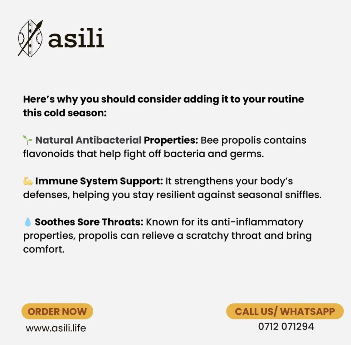 asili_life's tweet image. As the temperatures drop, colds become more common—but nature has our back! Did you know that bee propolis is a powerful, natural way to boost your immune system? 🐝✨

Order via 👇🏾
💻 asili.life
☎️ 0712071294

#propolis #beepropolis #naturalpropolis