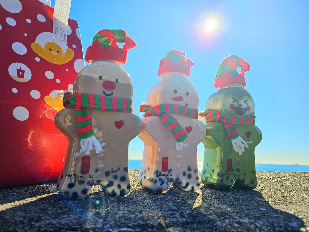 muru_murun's tweet photo. @gongcha_japan 用事ついでにジンジャーブレッドマンボトル達をお迎え🎄🎅🏻
海をバックに撮影📸

#お迎えゴンチャ 
 #ゴンチャ https://t.co/1owSrwMoqm