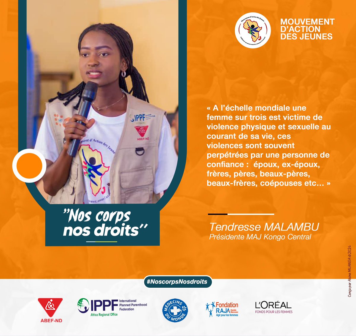 Masango Bénie (@benie_masango) on Twitter photo #NosCorpsNosDroits
#16joursdActivisme
#RiposterEtSeReconstruireAprèsLesViolences.
#VBG: Au moins une femme sur 3 est victime d’une violence physique et sexuelle au courant de sa vie
<a href="/MajRDCongo/">MAJ/YAM RDC🇨🇩</a>
<a href="/abefnd_rdc/">ABEF-ND RDC</a>
<a href="/IPPFAR/">IPPFAR</a>
<a href="/MondeRdc/">Médecins du Monde RDC</a>
<a href="/MdM_France/">Médecins du Monde</a>
<a href="/FondationLOreal/">Fondation L'Oréal</a>
<a href="/FondationRaja/">Fondation RAJA - Danièle Marcovici</a> #NosCorpsNosDroits
#16joursdActivisme
#RiposterEtSeReconstruireAprèsLesViolences.
#VBG: Au moins une femme sur 3 est victime d’une violence physique et sexuelle au courant de sa vie
<a href="/MajRDCongo/">MAJ/YAM RDC🇨🇩</a>
<a href="/abefnd_rdc/">ABEF-ND RDC</a>
<a href="/IPPFAR/">IPPFAR</a>
<a href="/MondeRdc/">Médecins du Monde RDC</a>
<a href="/MdM_France/">Médecins du Monde</a>
<a href="/FondationLOreal/">Fondation L'Oréal</a>
<a href="/FondationRaja/">Fondation RAJA - Danièle Marcovici</a>