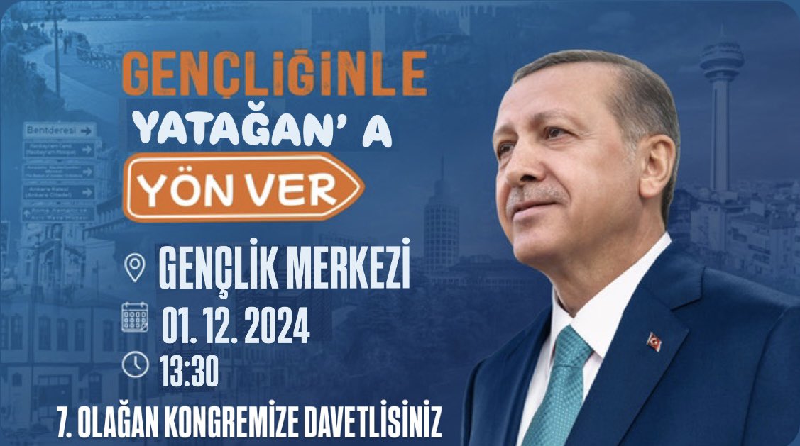 Kongremize Davetlisiniz..

01.12.2024 Pazar Günü Gençlik Merkezimizde Gerçekleşecek Olan 7. olağan Kongremize Tüm Hemşehrilerimiz Davetlidir.

Kongremiz Şimdiden Hayırlara Vesile Olsun.

📍Yatağan Gençlik Merkezi
🗓️01.12.2024
⏳13:30
<a href="/EmreKaraoz48/">Emre Karaöz 🇹🇷🇵🇸</a> <a href="/mkaradayi2/">Muhammed KARADAYI</a>