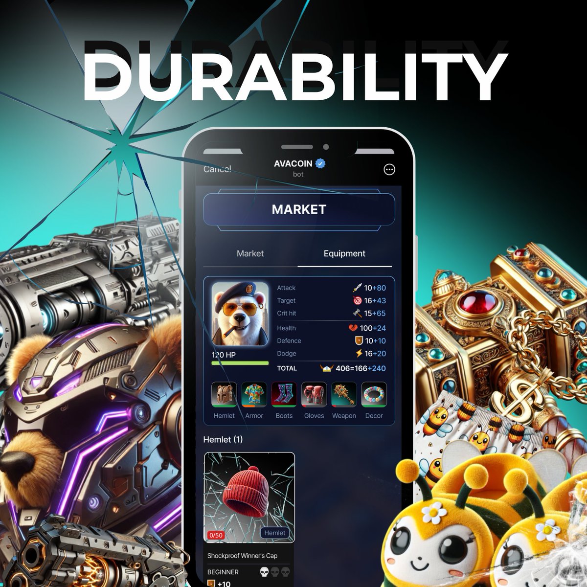avagoldcoin's tweet photo. 🗡 Gear Up for an Epic Update!

A game-changing feature is on the horizon: durability is coming to your gear! Get ready to strategize like never before.

🛡 What’s New?
Every battle will now test your gear's endurance. With each fight, your item's durability decreases by 1. Once it hits 0, your gear will deactivate, leaving it unusable until repaired.

🔧 Restore and Reclaim
Repair items are being introduced, giving you the power to bring your gear back to fighting form.

🫡 A New Era of Strategy
Every fight counts, every piece of gear matters. Will you risk it all in battle or carefully plan your next move? The choice is yours!

The countdown has begun—brace yourself for a thrilling new dynamic. The update is just around the corner! 🎮

#avafight