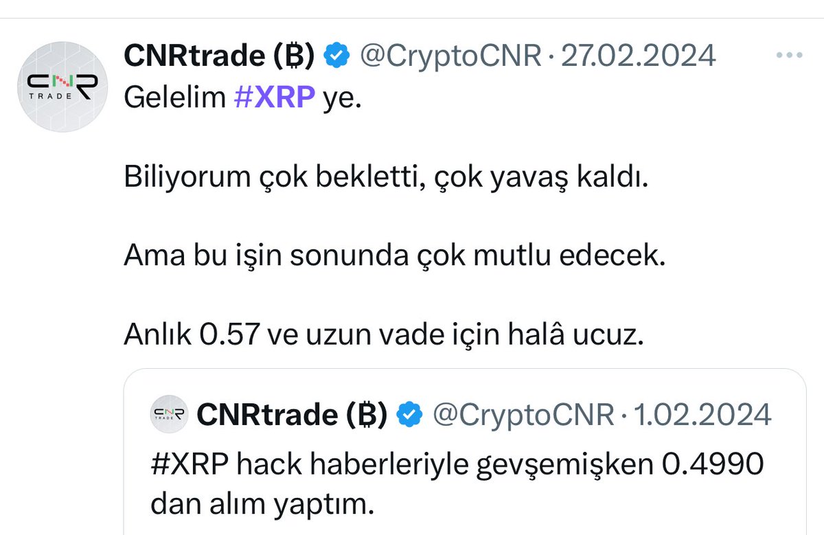CryptoCNR's tweet photo. #XRP de bilinçli yatırımcı ;

Plana sadık kalır, inanır ve sabreder

Ve spot yatırımım 4X yaptı. Kazanç 390K $

İlk hedef hedefim 4.36 $ 

Sonraki hedefim Hedef 5.60 $ https://t.co/ZFelnxqwXR