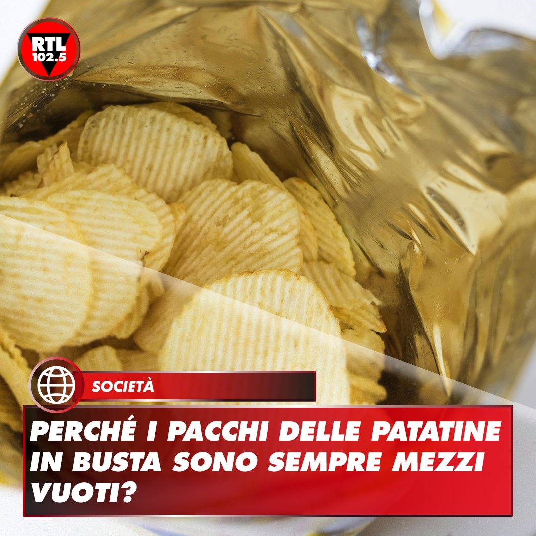 rtl1025's tweet photo. 🍟 Il pacco di #patatine deve essere necessariamente mezzo vuoto. L'aria che riempie il sacchetto non è infatti "#aria normale". La metà che non vedi, contiene nella maggior parte dei casi #azoto che serve a conservarle in uno specifico modo ed evitare il proliferare dei #batteri https://t.co/wgPF8aoKjl