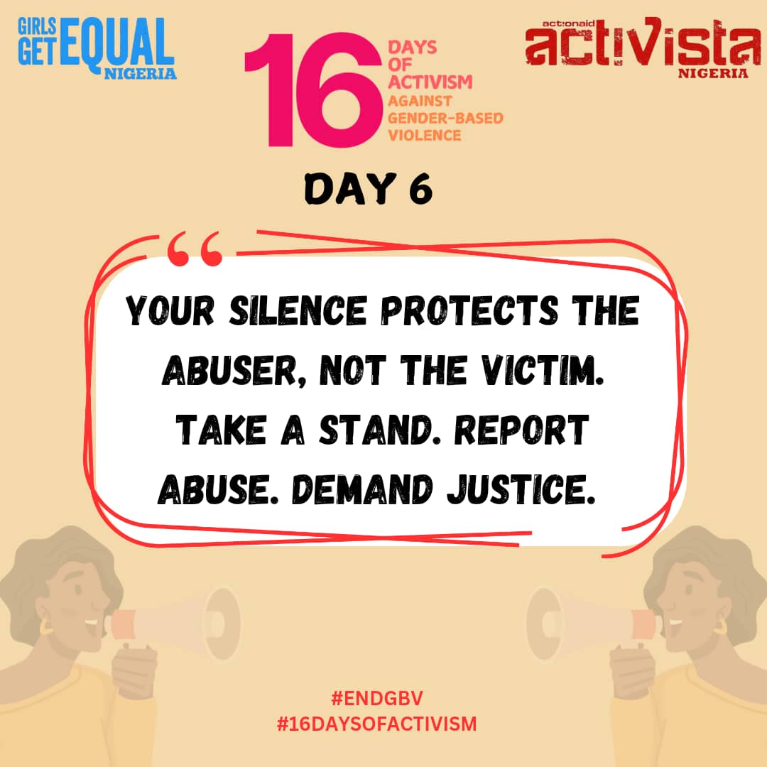Be an ally, not a bystander! Victims of GBV need support and solidarity, not silence. How can you help someone facing abuse? Start today! #StopGBV #16DaysOfActivism <a href="/ActionAidNG/">ActionAid Nigeria</a> <a href="/ActivistaNG/">ActivistaNigeria</a> <a href="/activista_lagos/">Activista Lagos</a>