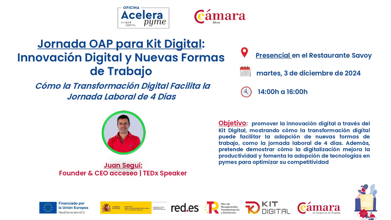 Emprenemjunts (@emprenemjunts) on Twitter photo 🔴 03 de diciembre 📅 Jornada OAP para #KitDigital: #Innovación Digital y nuevas formas de trabajo is.gd/mH2ccJ
👨💻 A cargo de <a href="/juansegui/">Juan Seguí Moreno</a>, founder & CEO de <a href="/acceseo/">acceseo</a>
📌 Organiza <a href="/camaraalcoy/">Cámara Comercio Alcoy</a> 🔴 03 de diciembre 📅 Jornada OAP para #KitDigital: #Innovación Digital y nuevas formas de trabajo is.gd/mH2ccJ
👨💻 A cargo de <a href="/juansegui/">Juan Seguí Moreno</a>, founder & CEO de <a href="/acceseo/">acceseo</a>
📌 Organiza <a href="/camaraalcoy/">Cámara Comercio Alcoy</a>