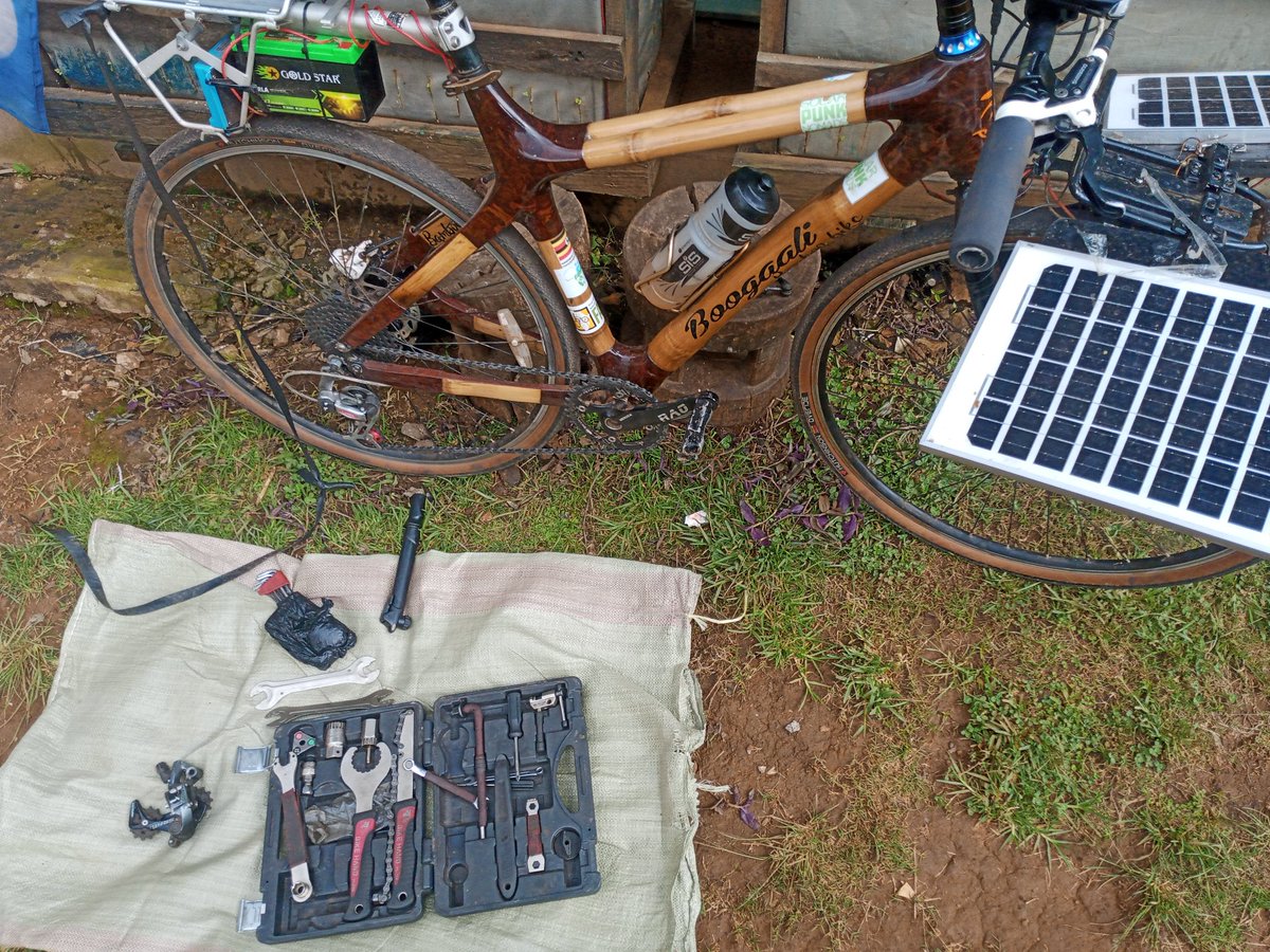 IsaPiusBrax's tweet photo. Day 18 (Final Day), Update 1: #BambooBikeExpedition
I’d have hit the road by now, but the amazing team at Boogaali Bikes insists that I cannot embark on my final ride with any mechanical challenges.
Mike is currently fine-tuning the bike to ensure it’s in its best condition for this last stretch. I’m so grateful for their dedication to excellence and their passion for seeing this journey succeed.
The weather here in Kabale remains cool for most of the day, so I’m optimistic that once the bike is ready, I’ll have the perfect conditions for riding.
This expedition has always been about more than just the kilometers, it’s a call to action. A call to rethink how we interact with our planet and embrace sustainable solutions like the bamboo bike I’ve ridden across Uganda.
Together, let’s continue championing innovative ways to combat climate change and build a greener, more resilient future.
Stay tuned for updates as we wrap up this incredible journey.
#EveryKilometerCounts
#ClimateAction
#EnvironmentalAwareness
#Sustainability
#RenewableEnergy #EnvironmentalConservation #Solarpunk
#Cycling
#CyclingForACause