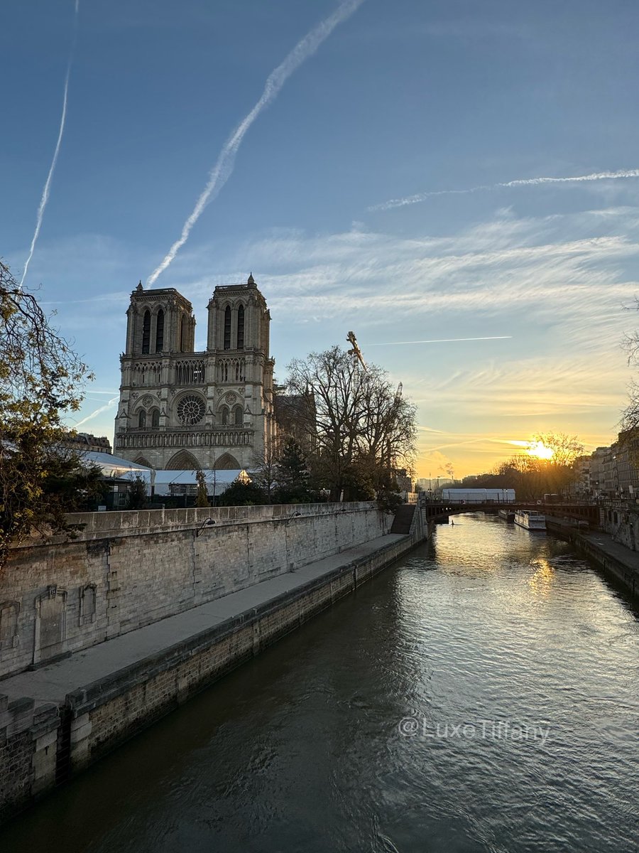 Notre Dame at sunrise! The cathedral will reopen December 7, 2024 to the public. #Paris 

#ILTMCannes