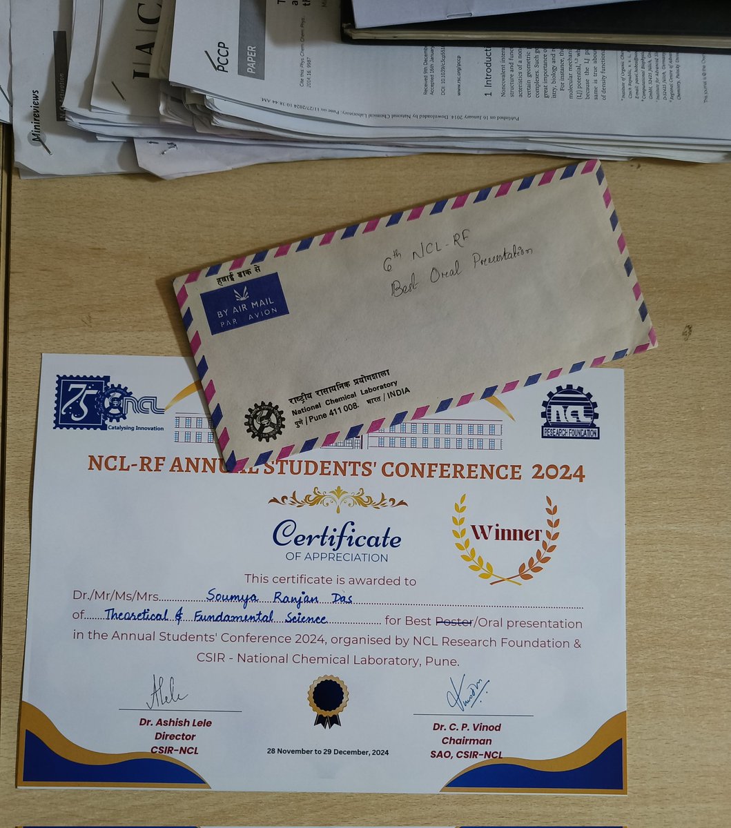 Soumya Ranjan Dash (@srdchem) on Twitter photo Thank you <a href="/csir_ncl/">CSIR-National Chemical Laboratory</a> and NCL-RF committee for organising the annual students' conference.. Grateful to receive the Best Oral Presentation Award. π
<a href="/KVCompChemNCL/">KV-CompChem@CSIR-NCL</a> Thank you <a href="/csir_ncl/">CSIR-National Chemical Laboratory</a> and NCL-RF committee for organising the annual students' conference.. Grateful to receive the Best Oral Presentation Award. π
<a href="/KVCompChemNCL/">KV-CompChem@CSIR-NCL</a>