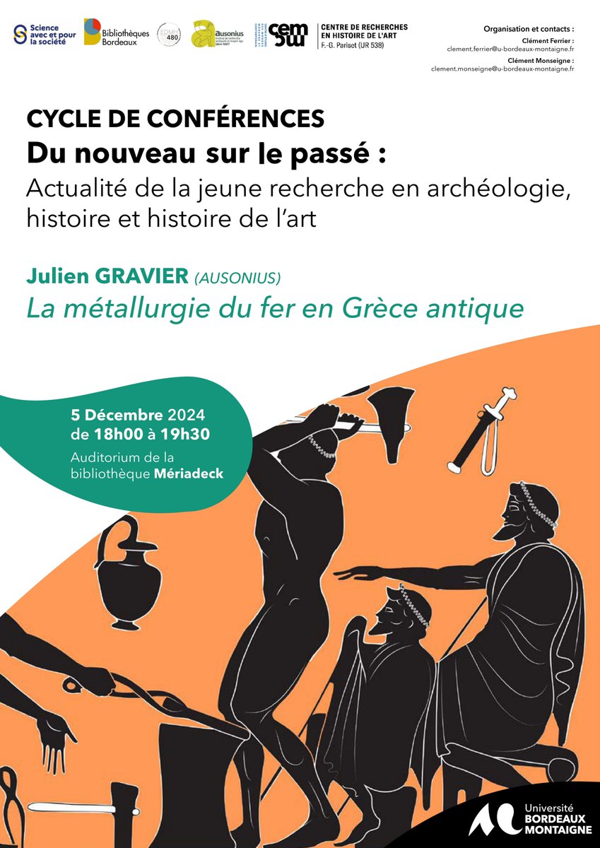 Le cycle de conférences "Du nouveau sur le passé" continue jeudi prochain, 5 décembre, avec Julien Gravier, doctorant à <a href="/Ausonius_umr/">Ausonius</a>. Rendez-vous à 18 heures à l'auditorium de la bibliothèque Mériadeck.

Retrouvez le programme complet du cycle : u-bordeaux-montaigne.fr/fr/actualites/…
