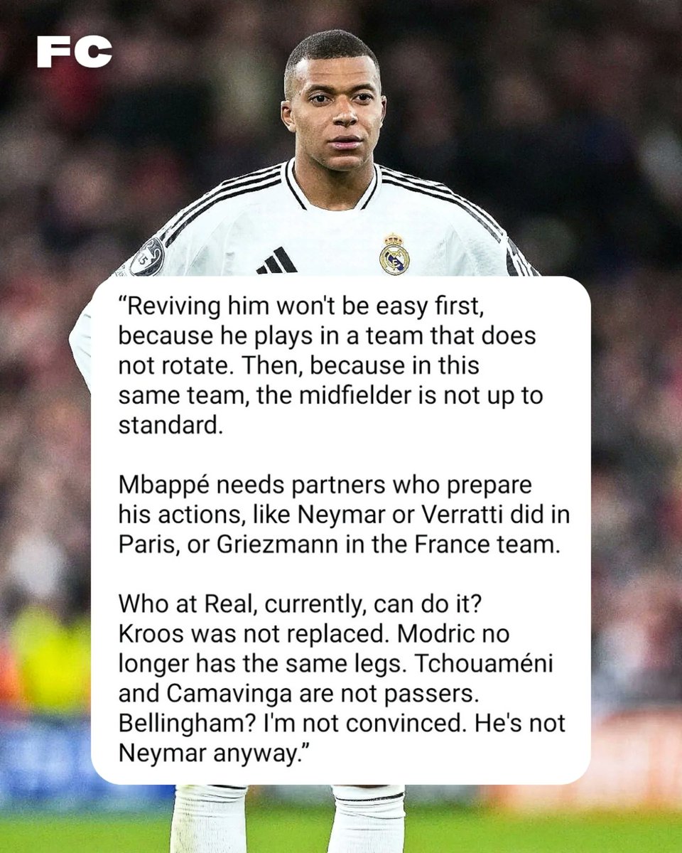 footchats's tweet photo. A former coach of Kylian Mbappé believes his Real Madrid teammates are not good enough to get the best out of him. https://t.co/TYIcXXqdyX