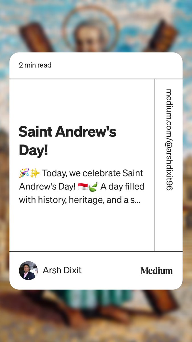 ArshDixit2's tweet photo. Hey Folks! Check out my article on Saint Andrew's on Medium below! 

https://t.co/eAMDOdRhrN

#scotland #Russian #Christianity #Saints https://t.co/6b4909NWRj