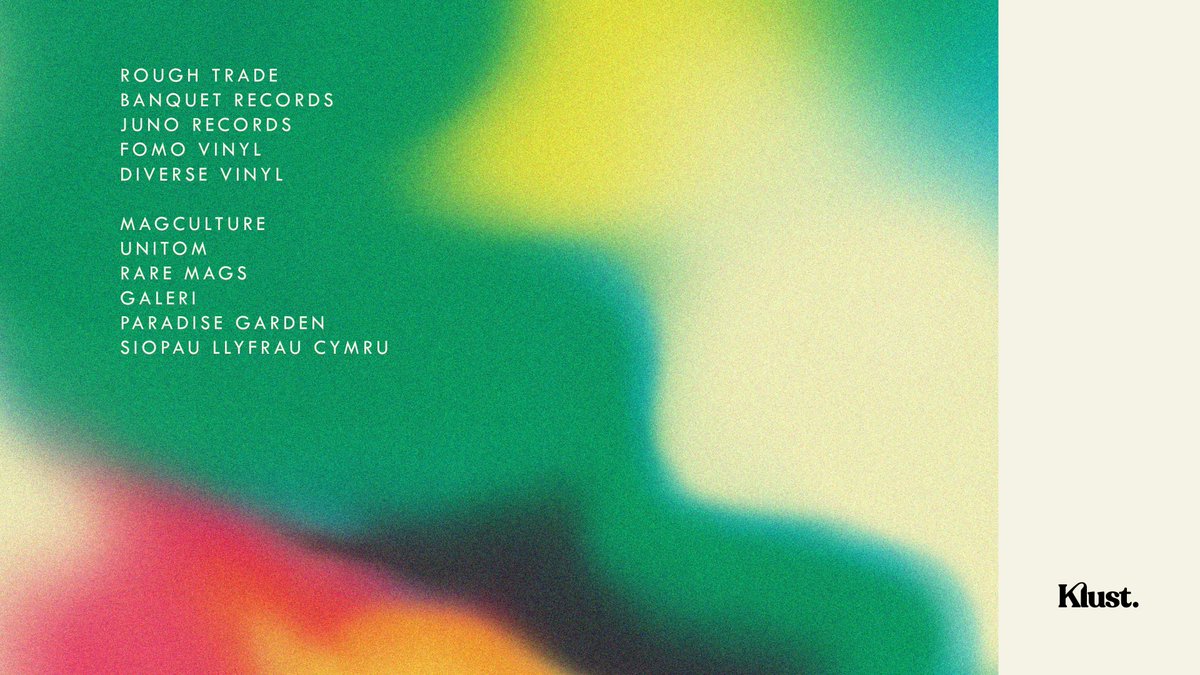 Stockists 💐

Here's everywhere you can pick up your copy of KLUST 03 — as well as your very own limited edition vinyl of our Stafell Sbâr <a href="/Sainrecords/">Sain</a> compilation album.

Ar gael hefyd o klustmusic.com