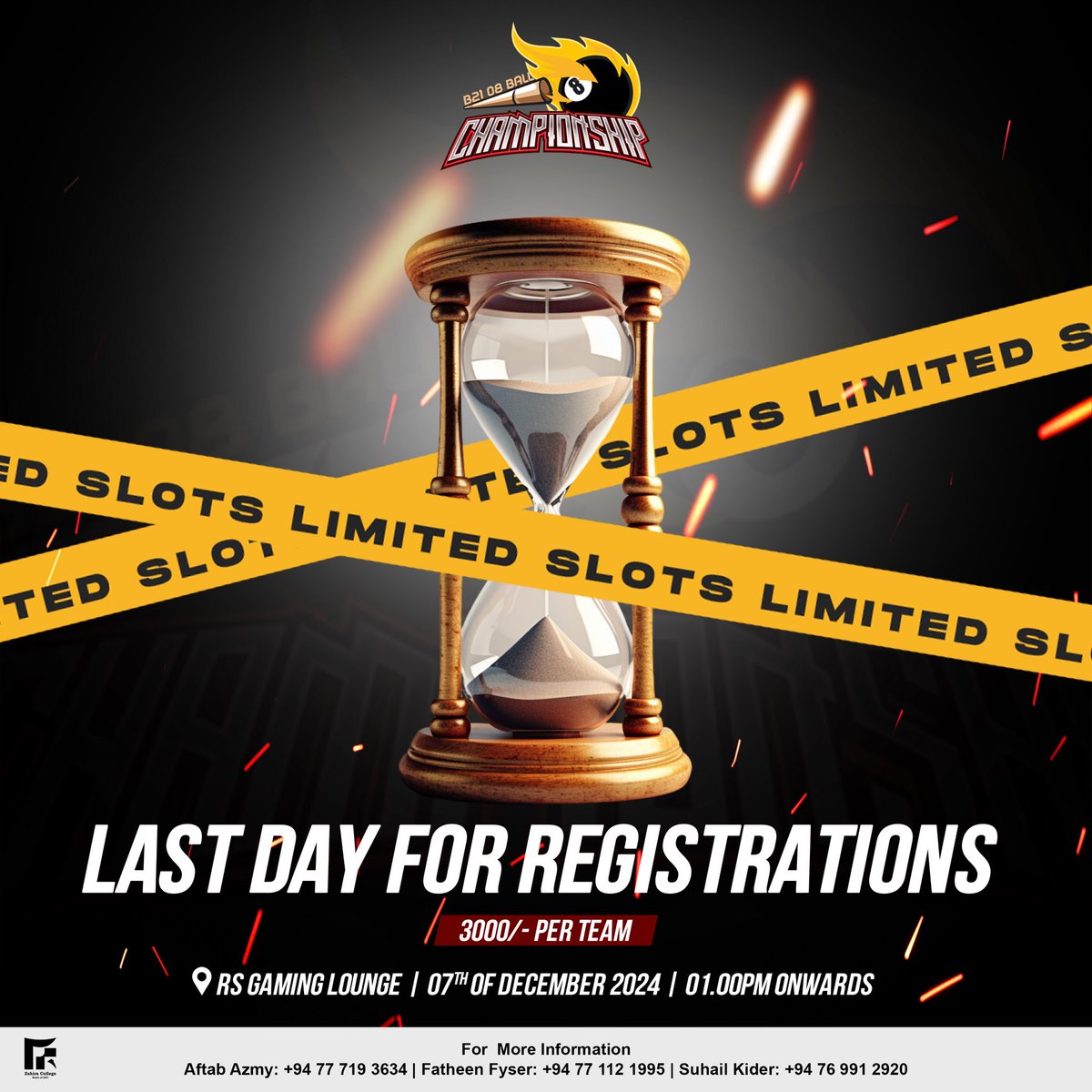 zccbatch2021's tweet photo. Last Day Alert for Registrations

This is your final chance to join the B21 8-Ball Pool Championship! 🎱 
Registration closes tonight—no extensions!

Secure your spot now or miss out on the action.

🔗 Register here: https://t.co/ASN0SGxAqC

#B21 #8BallChampionship https://t.co/Uyyoat4Om3