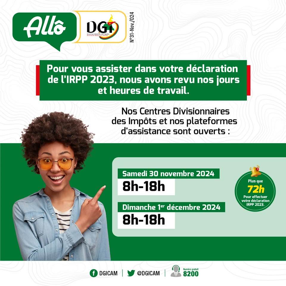 📢 Déclaration des revenus 2023 | La DGI Cameroun simplifie vos démarches avec sa nouvelle plateforme en ligne. Date limite : 1er décembre 2024. Découvrez notre guide détaillé ici : lc.cx/qHk1zs #ImpôtsCameroun #DGI