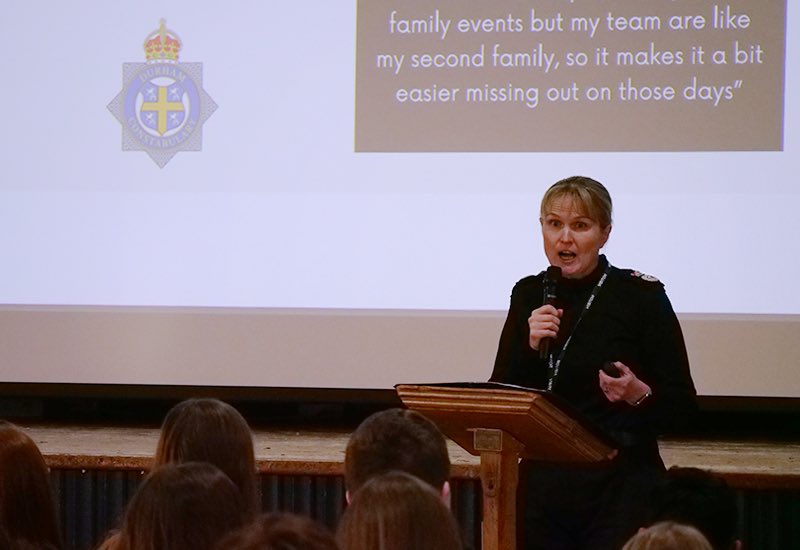 On Wed we welcomed Rachel Bacon, Chief Constable <a href="/DurhamPolice/">Durham Constabulary</a> who generously gave her time to speak to all Y9 &amp; some Sixth Formers about her career, her role in the Police, the many different #careers opportunities available &amp; give some advice to our students <a href="/speakrs4schools/">Speakers for Schools</a>