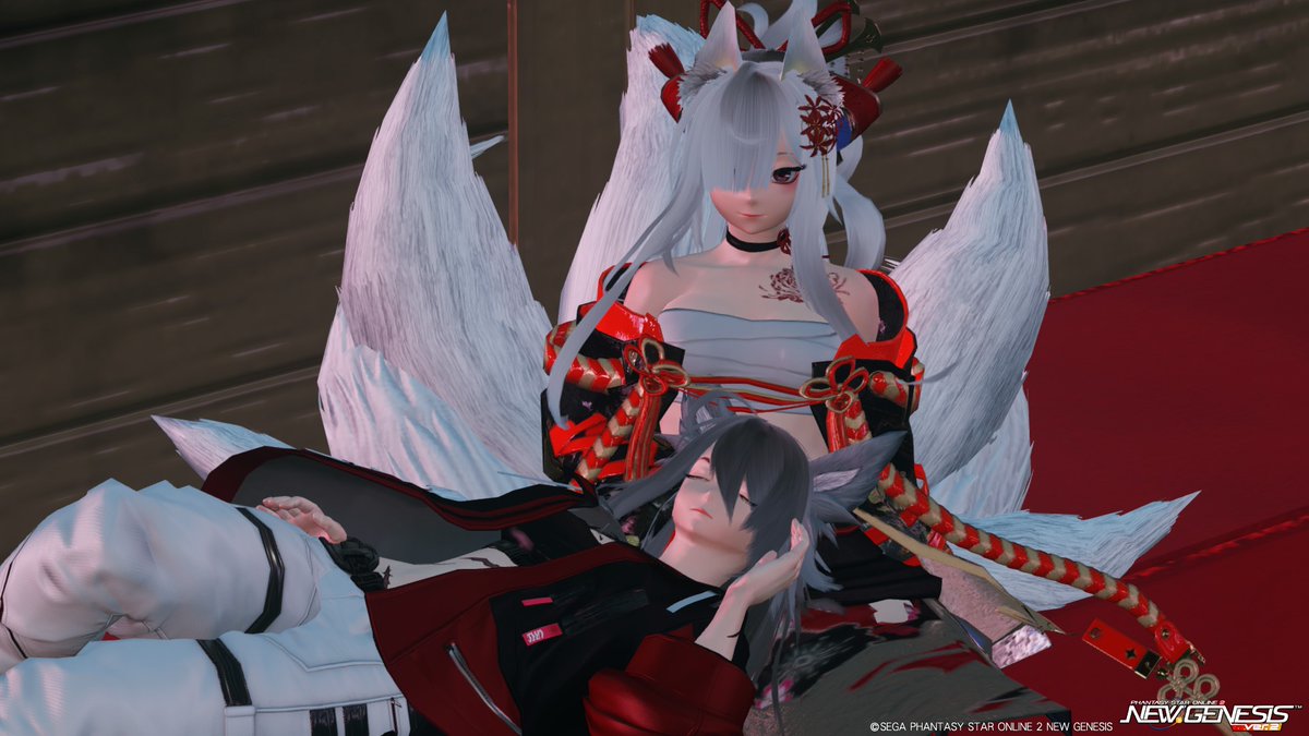 #メンテの日じゃないけどssを貼る
#PSO2NGS_SS #PSO2NGS
雷華ちゃんに膝枕〜 寝顔が可愛らしいです(*´∀｀*)