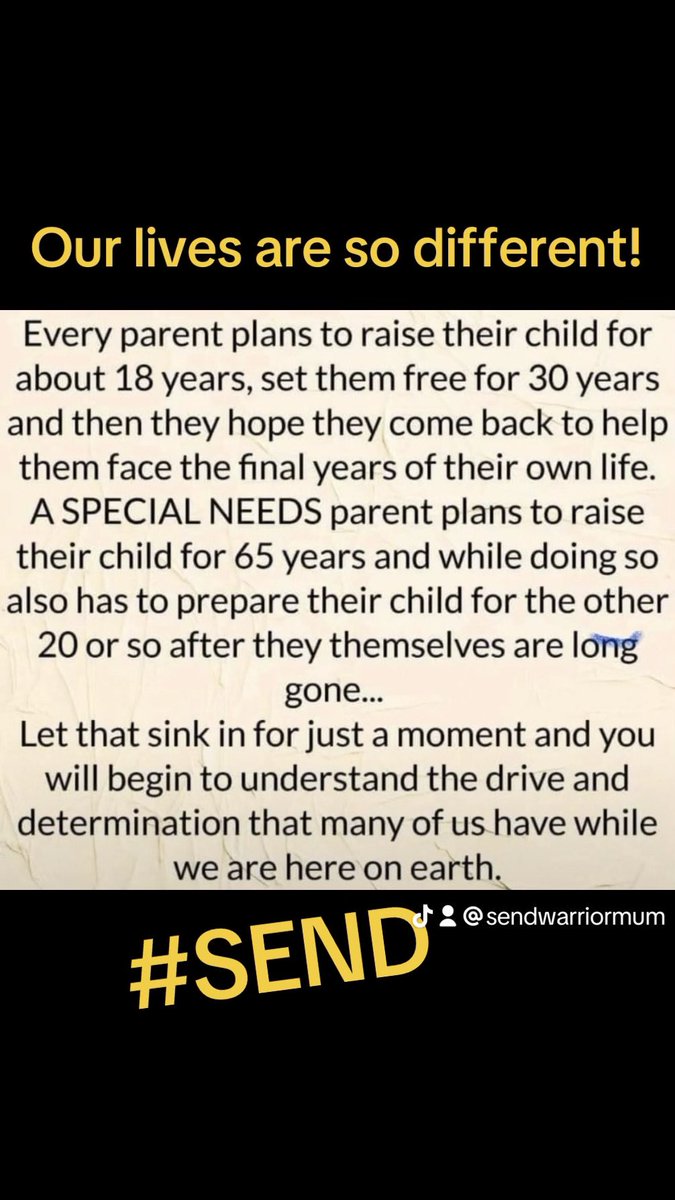I’m certain this is every #ParentCarers biggest worry. What will happen to our children when we’re no longer here, to fight for them, be their voice and get them what they need to thrive? 

I know it’s mine! #DisabledBySociety 💔