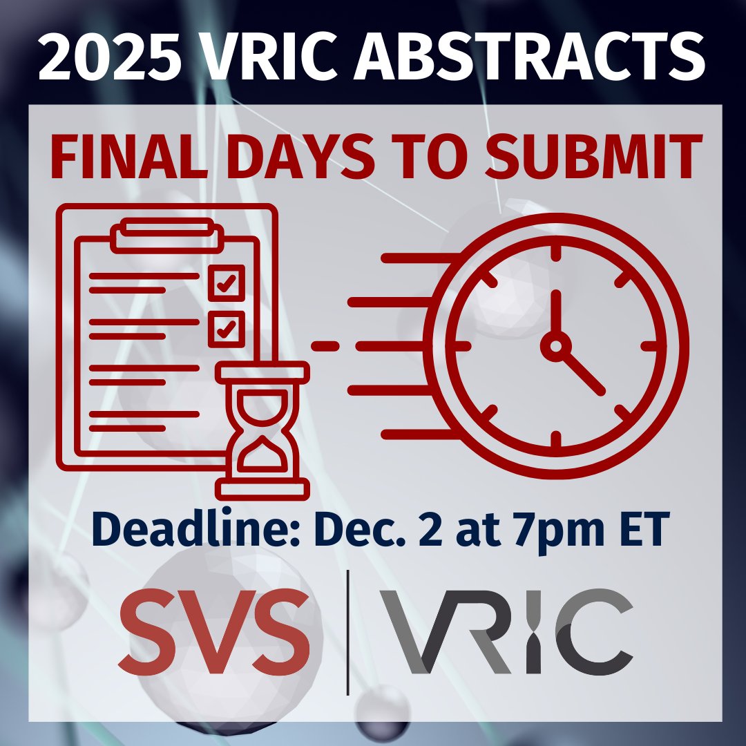The deadline to submit your VRIC abstracts is quickly approaching! Be sure to submit your research by Dec. 2 at 7pm ET. ow.ly/eRtg50Uh5aX