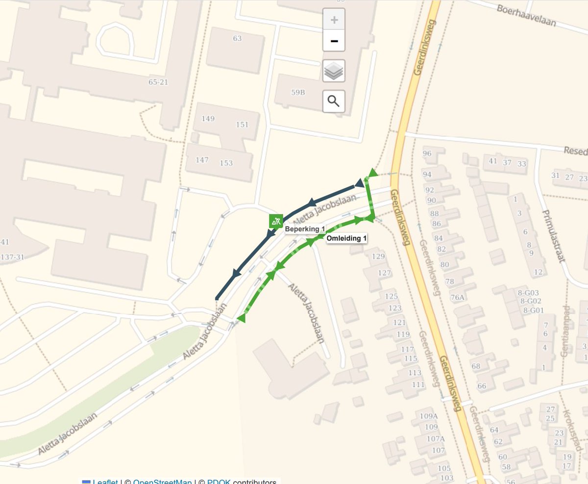 Van maandag 2 tot en met vrijdag 6 december moet je op de Aletta Jacobslaan een klein stukje omfietsen. Vanwege de aanleg van een bushalte (vlakbij de entree van het ziekenhuis) sluiten we het fietspad af. Fietsers moeten een klein stukje omfietsen en de weg oversteken.