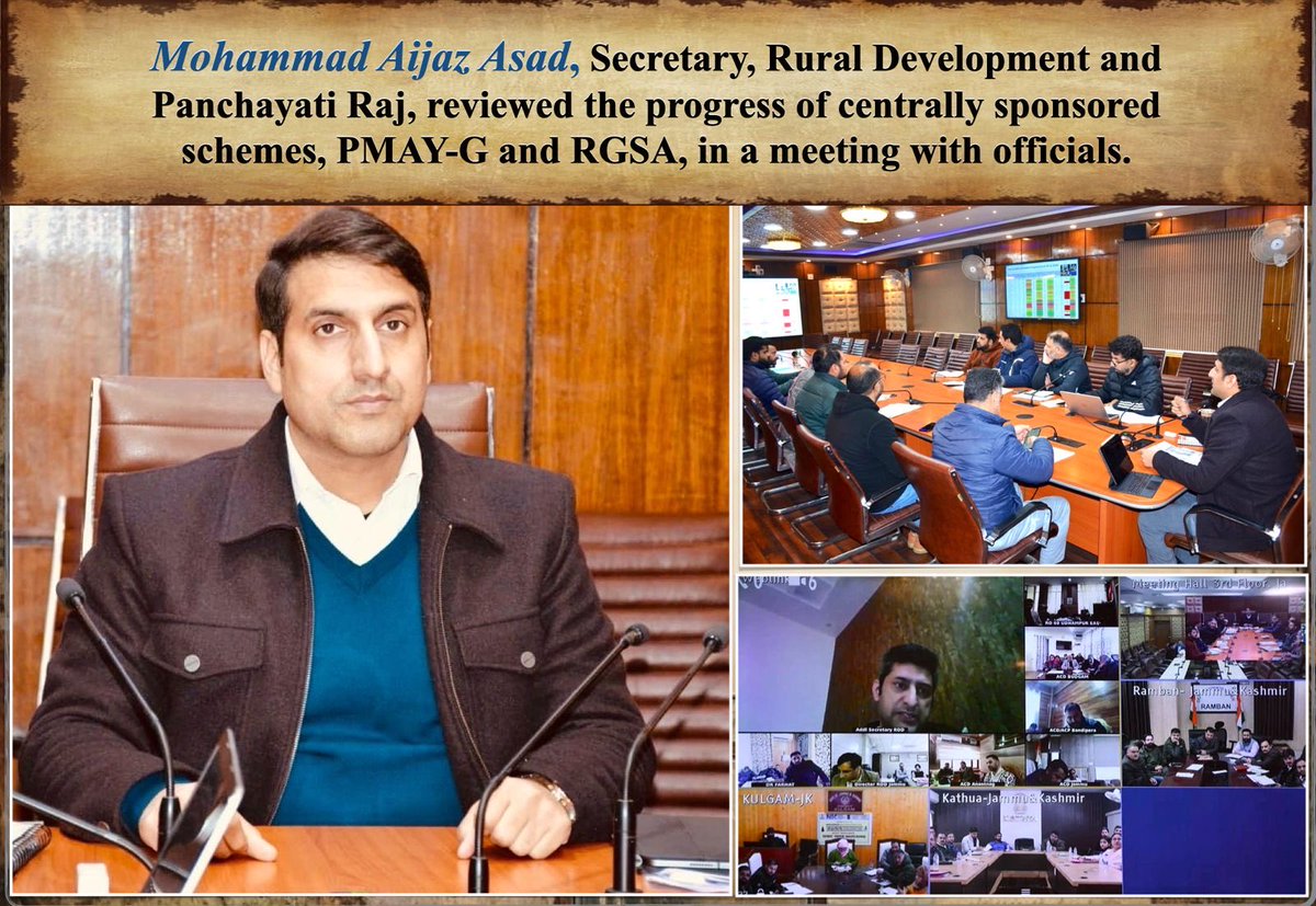 Secy #RDPR, Mohammad Aijaz Asad, reviews #PMAYG, Panchayat Bhawan electrification &amp; #AmritSarovar Phase II. Directs 100% PMAY-G target, #PanchayatBhawan electrification by Dec 7 &amp; #RDD asset audit in 285 blocks by Dec 15. ⁦<a href="/AsadamAijaz/">Aijaz Asad</a> ⁦<a href="/MoRD_GoI/">Ministry of Rural Development, Government of India</a> ⁦<a href="/mopr_goi/">Ministry of Panchayati Raj, Government of India</a> ⁦<a href="/ANI/">ANI</a>