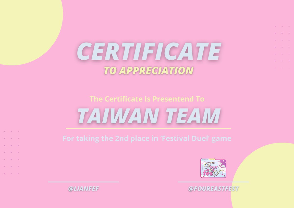 LianFEF's tweet image. GUYS, telat banget tapi ini piagam untuk Festival Duel (game aq kemarin), selamat kepada para pemenang, makasih udah ikutan gameku. Saranghae (no homo)