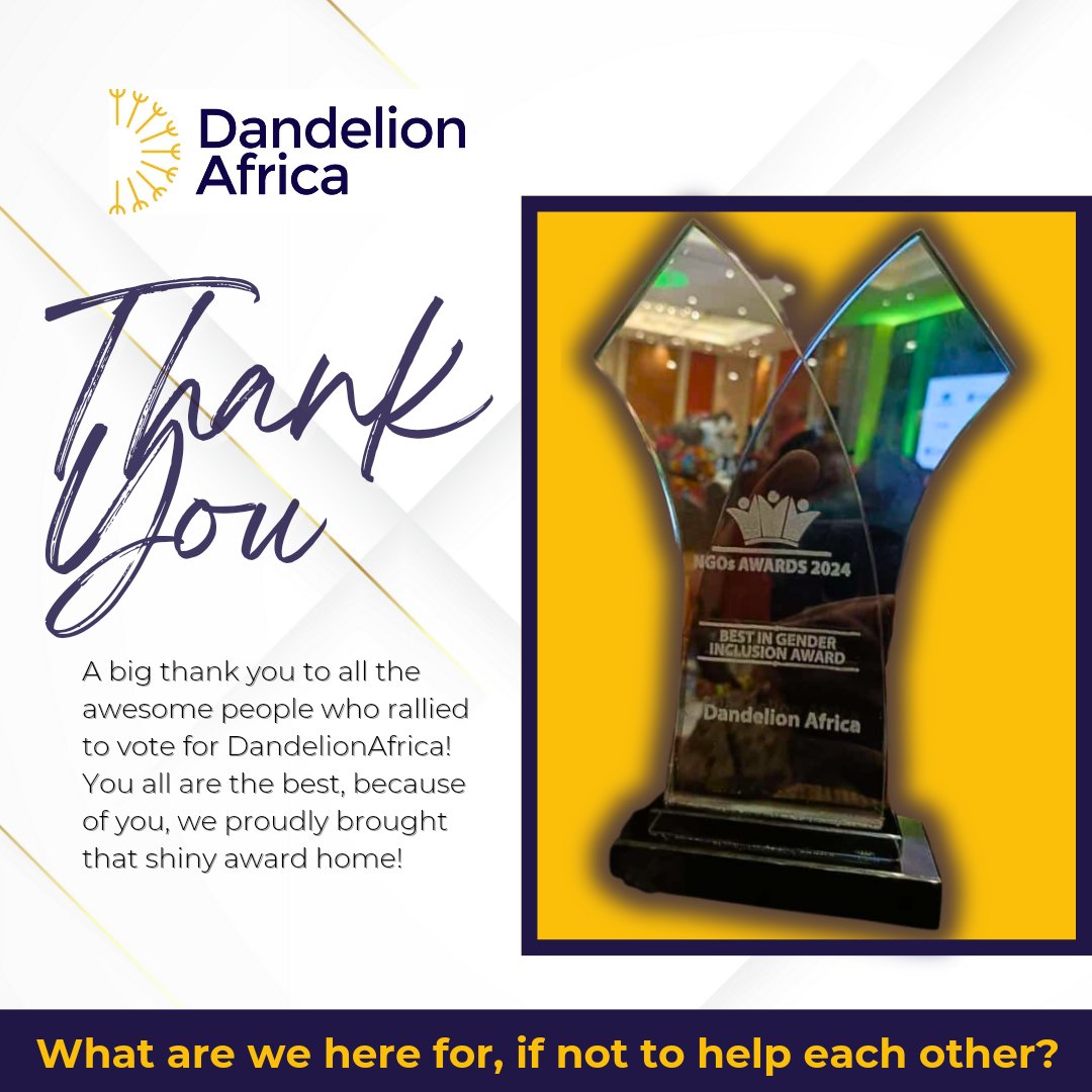 🎉 We did it! 🎉

A massive THANK YOU to all our incredible followers who took the time to vote for us. Your support and belief in our mission made this victory possible! 🏆

#ThankYou #NGOAWARDS2024 #DandelionAfrica