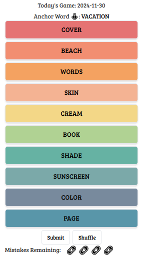 MyDailyGames's tweet image. VACATION is calling! 🏝️ Test your word association skills with today’s Chain-Of-Thoughts puzzle. 🧩 Can you solve the chain? Try it now at chain-of-thoughts.com. #ChainOfThoughts #DailyChallenge #vacation #vacationmode