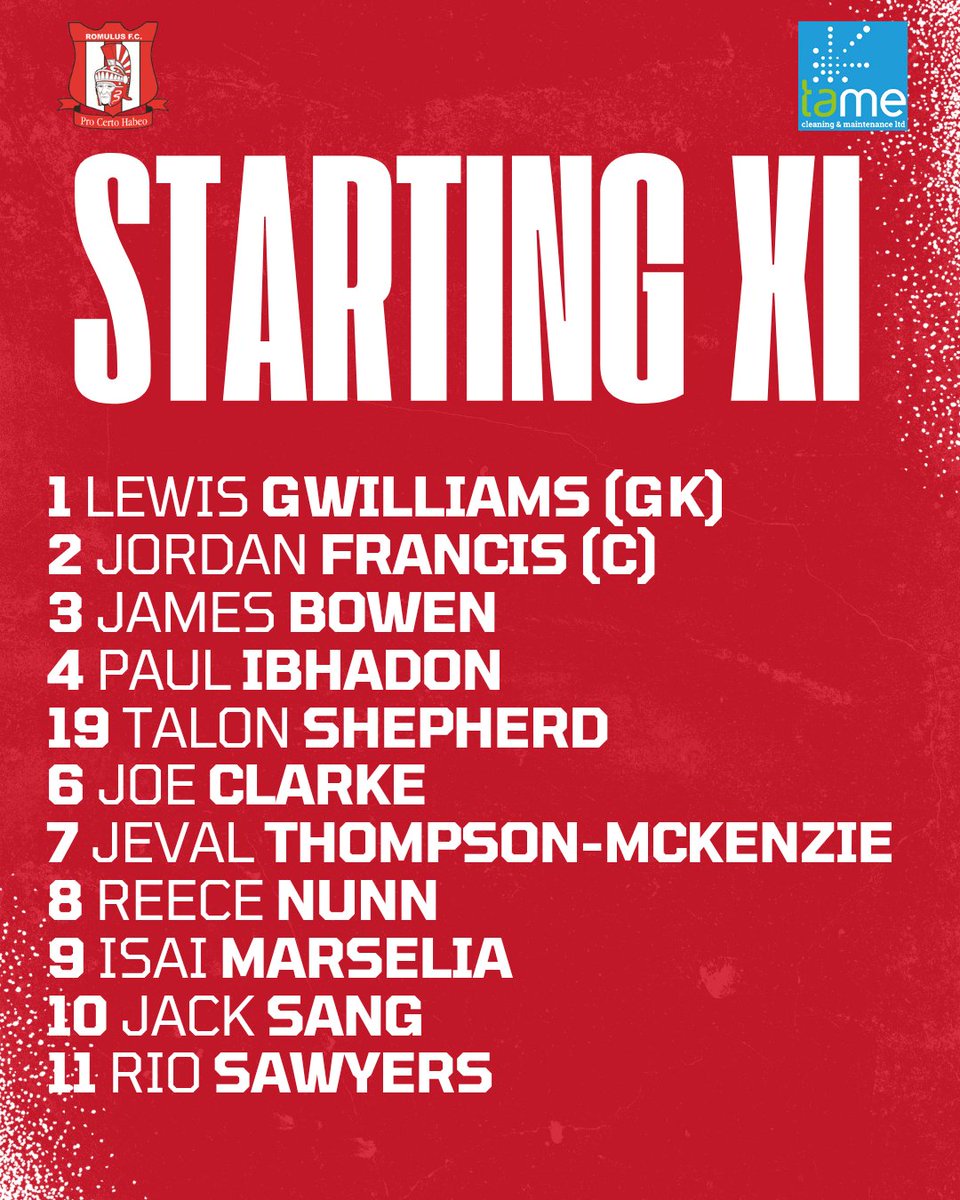 🚨 TEAM NEWS 🚨

Here is your team to face <a href="/alportfc/">Whitchurch Alport Football Club</a> away from home in what is our latest match in the <a href="/MidlandLeague/">Capelli Sport Midland Football League</a> Premier Division!!!!

UP THE ROMS!!!!

Subs: 12 Ihsan REHMAN, 14 Chris UWABOR, 15 Izzy TOURAY, 16 Dan OKOJIE &amp; 17 Samson OMATAYO

#UTR #RomulusMatchday ❤️🤍
