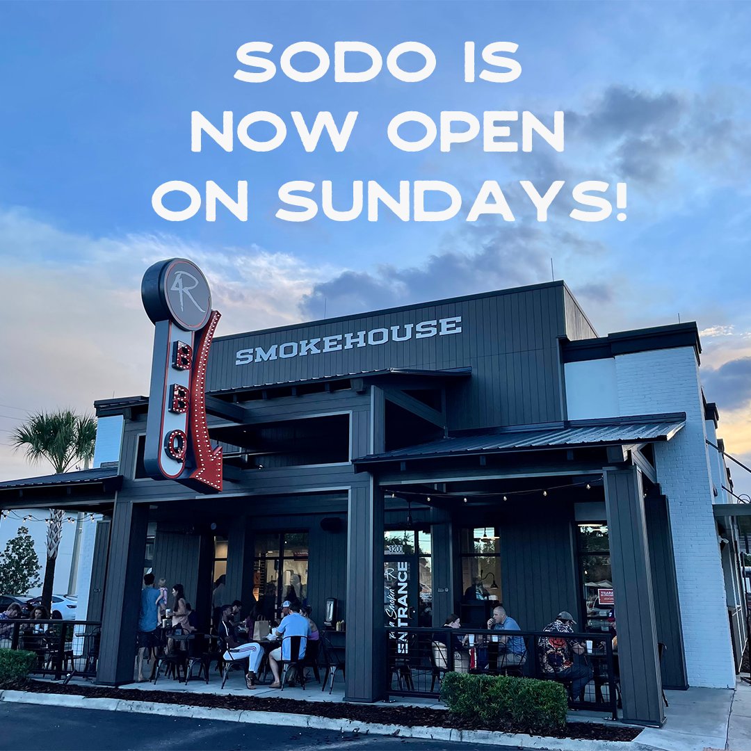 We've got some smokin' good news! Starting TOMORROW, our SoDo Smokehouse will now be open on Sundays. 🙌🔥 See y'all soon! 🤠