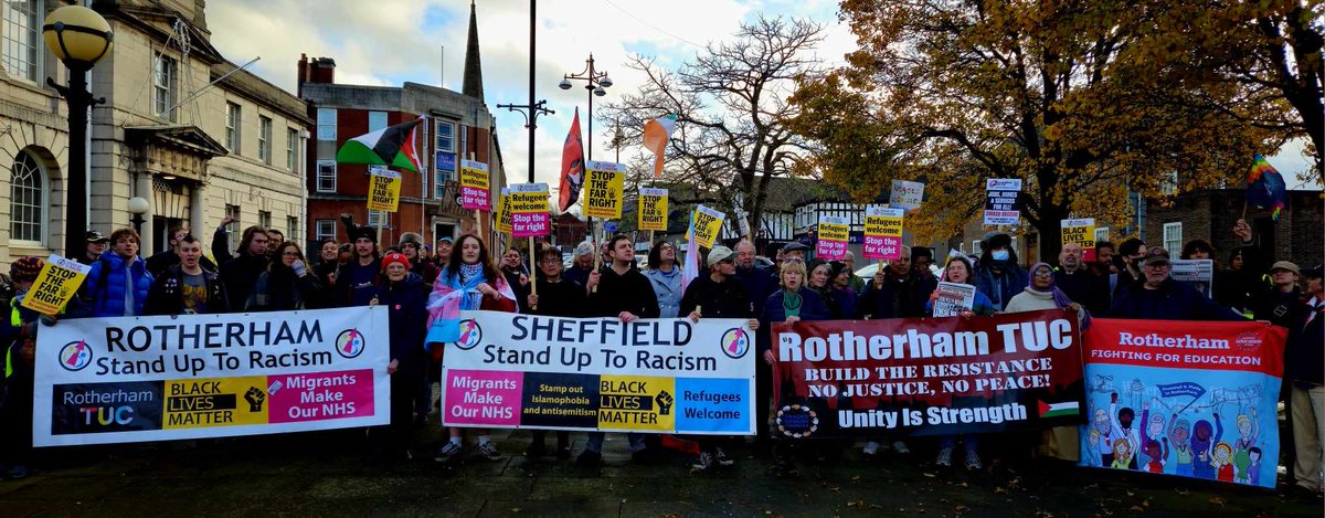 uaf's tweet photo. No show for far right in Newcastle either, Unite the Kingdom demos = fascist flops.
Rotherham saw a motley crew of goons in pic, 2 play @gladtobegay songs!?
They are know nothings. 
Well done anti fascists who came out. @AntiRacismDay
@Searchlight_mag 
Thanks @RussChandler https://t.co/iRkKQTSpA2