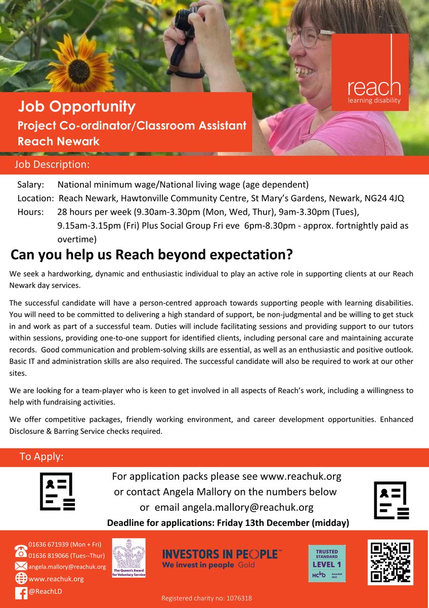 reach_ld's tweet image. 🚨 We’re Hiring a Project Co-ordinator/Classroom Assistant in Newark! 🚨
Join us and make a meaningful impact by supporting people with learning disabilities! 
How to apply here ow.ly/AUl850UhU5M
#Hiring #ProjectCoordinator #ClassroomAssistant #LearningDisabilities