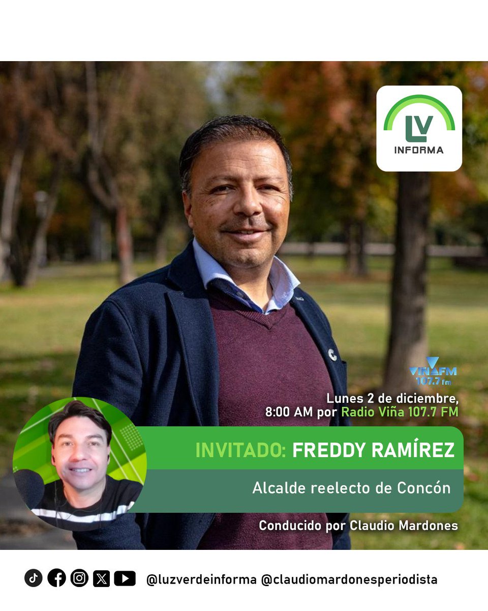 Este lunes <a href="/LuzVerdeInforma/">Luz Verde Informa</a> vuelve a la carga de lunes a viernes!

⏰️ Este lunes 2 de diciembre a las 8:00 AM, vuelve nuestro programa a través de Radio Viña 107.7 FM <a href="/radiovinafm/">#RadioViñaFM 107.7</a>. El espacio será conducido por el periodista viñamarino Claudio Mardones <a href="/MardonesClaudio/">Claudio Mardones</a>
