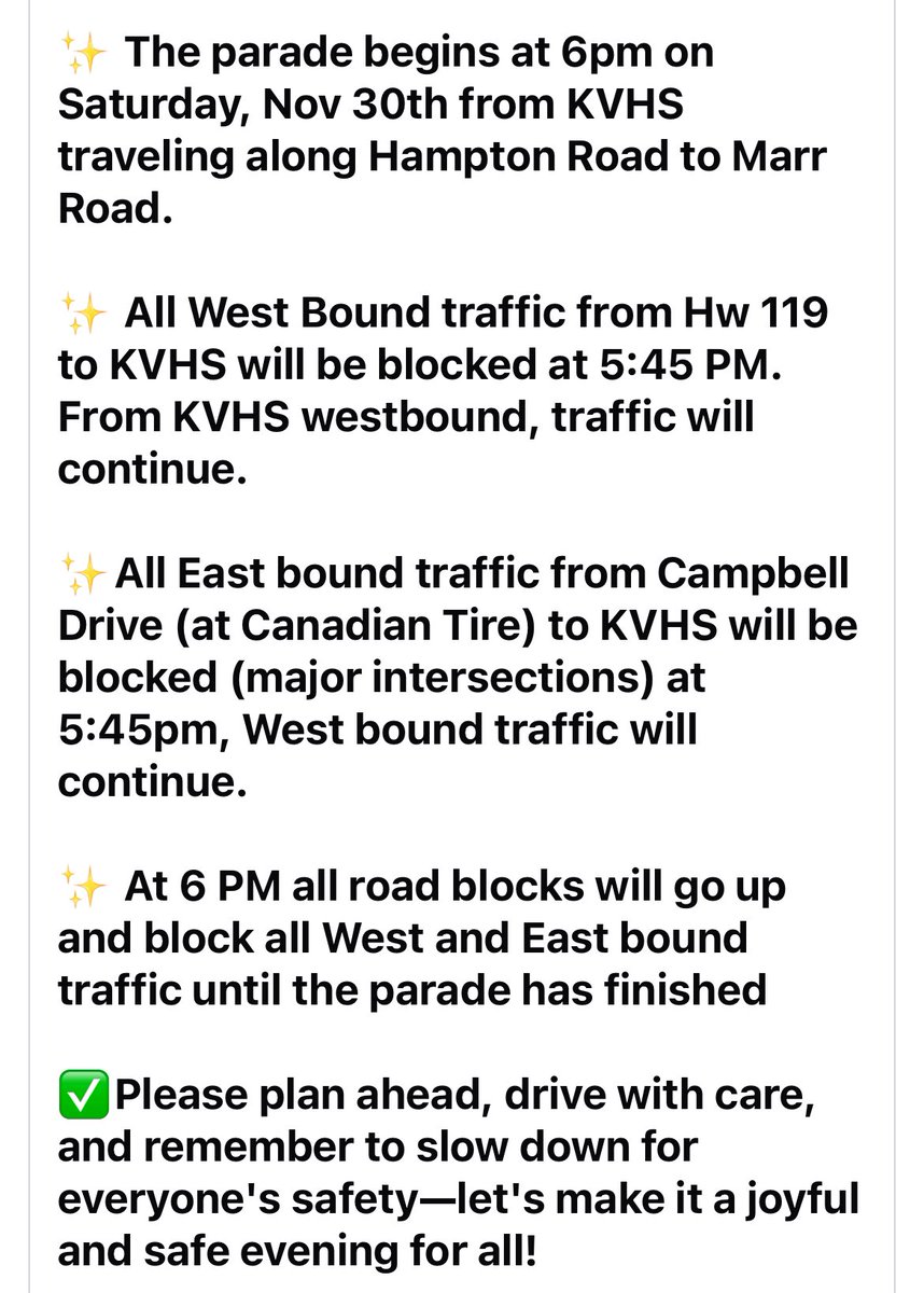 TRAFFIC ADVISORY KV CHRISTMAS PARADE
