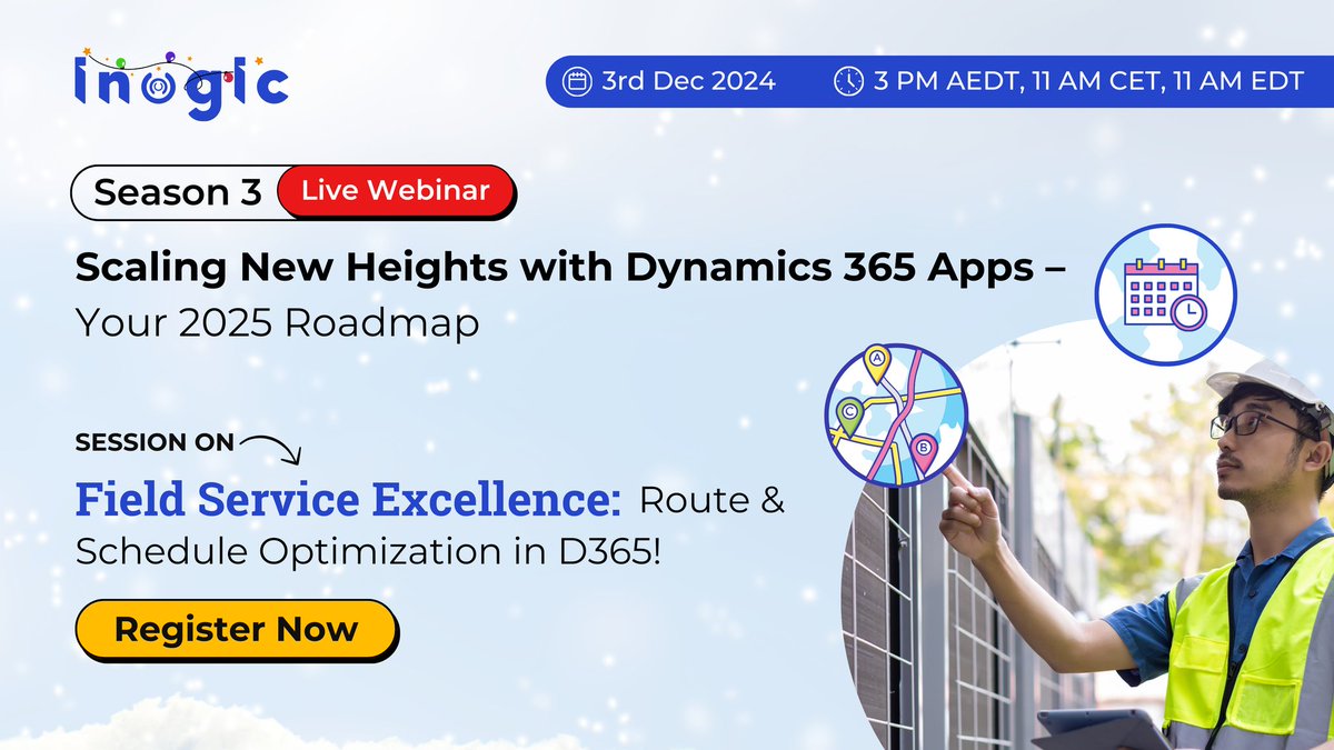 Maplytics's tweet image. Take your field service operations to the next level!
Learn how #Dynamics365 + #Maplytics can bring efficiency and excellence to your workflows.

👉 bit.ly/47z4GU5

#fieldservice #d365 #WebinarSeries #webinar