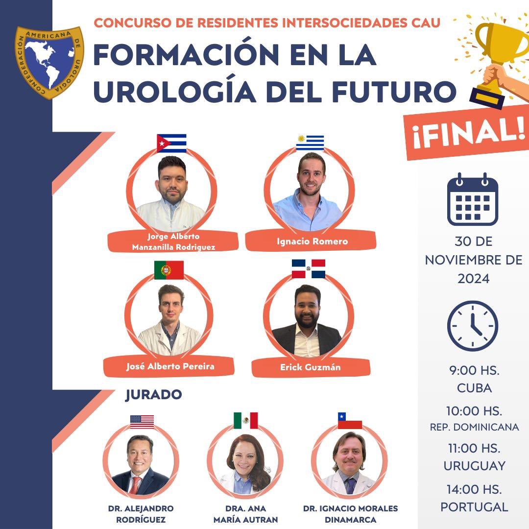 Dr Ignacio Morales Dinamarca (@natxo73) on Twitter photo Concurso intersociedades CAU , residentes finalistas de Uruguay, Rep. Dom., Cuba , Portugal . Un honor estar en el jurado . <a href="/ResidentesCAU/">Oficina Residentes CAU</a> <a href="/CAU_URO/">Confederación Americana de Urología (CAU)</a> <a href="/Urolchi/">Sociedad Chilena de Urología</a> <a href="/EAU_YAUroTech/">EAU Young Academics Urologist. Uro-Tech group</a> <a href="/npaesa/">Nahuel Paesano</a> @ Concurso intersociedades CAU , residentes finalistas de Uruguay, Rep. Dom., Cuba , Portugal . Un honor estar en el jurado . <a href="/ResidentesCAU/">Oficina Residentes CAU</a> <a href="/CAU_URO/">Confederación Americana de Urología (CAU)</a> <a href="/Urolchi/">Sociedad Chilena de Urología</a> <a href="/EAU_YAUroTech/">EAU Young Academics Urologist. Uro-Tech group</a> <a href="/npaesa/">Nahuel Paesano</a> @
