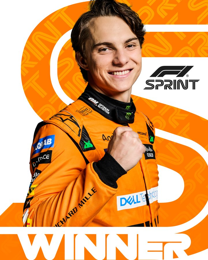 PerthWAustralia's tweet photo. Ozzie Oscar Piastri takes the Sprint win on the line!  Lando Norris controls the race from the front, but relinquishes the win to his team mate at the flag! 🏁 #F1Sprint #QatarGP
https://t.co/9mPJoeOjPy https://t.co/oge9uvsquk