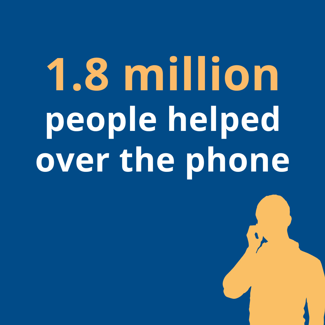 CitizensAdvice's tweet photo. Between April 2023 and March 2024 we helped: 

➡️ 1.8 million people over the phone
➡️ 627,000 people face-to-face
➡️ 80,000 witnesses

Read about all of our impact ⤵️
https://t.co/4UfIQWpNIz https://t.co/5XnouGh5XN