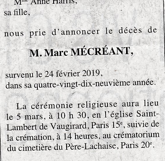 Esprit de contradiction. Le Monde, 28 février 2019. #avisdedécès
