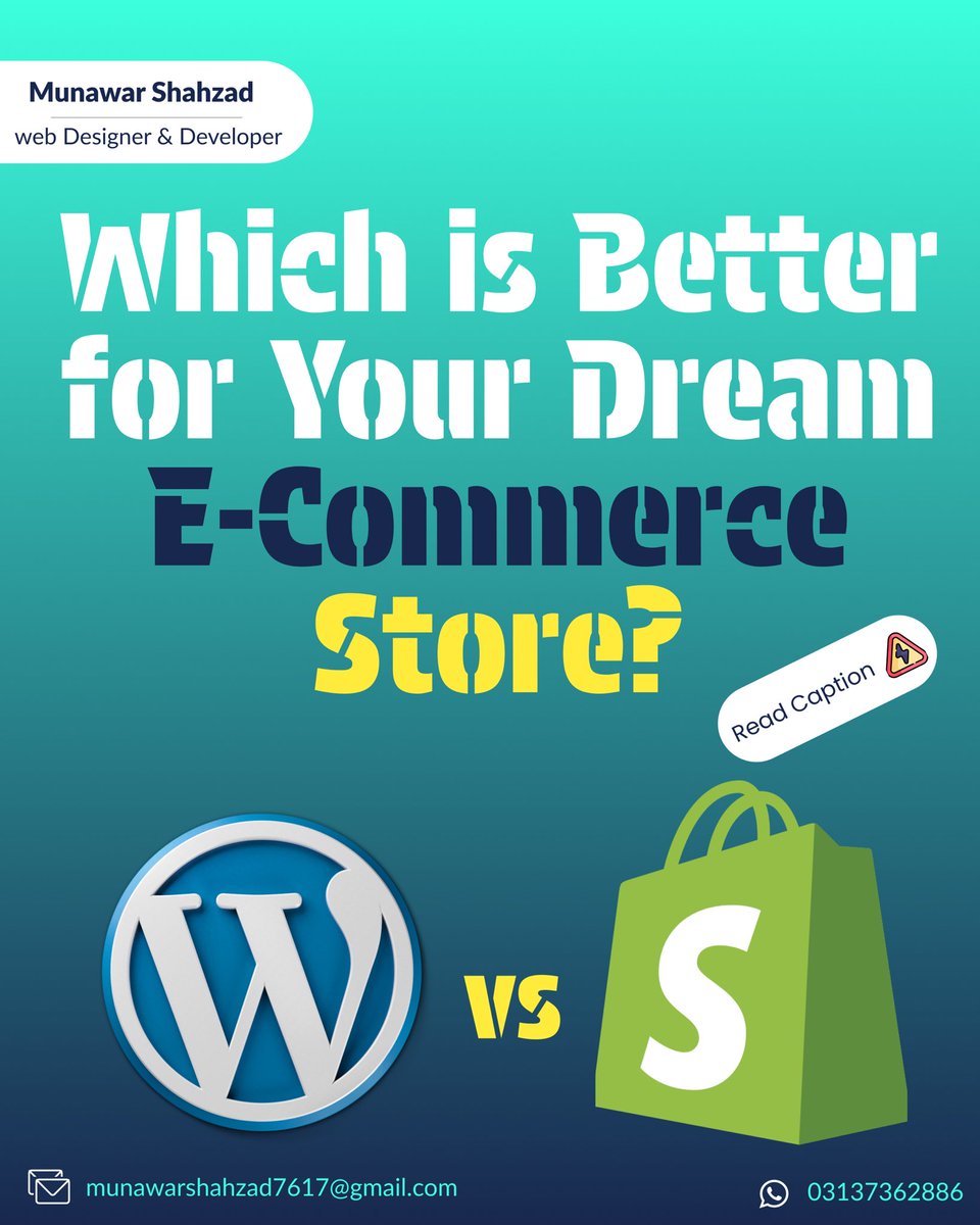 WordPress vs Shopify?
 Which Platform is Right for Your Dream E-Commerce Store? 🛒💻

Thinking about launching an online store❓
Visit my portfolio 👇
munawarshahzad.me
#WebDesign #webdeveloper #webdesigner #webdesignservices