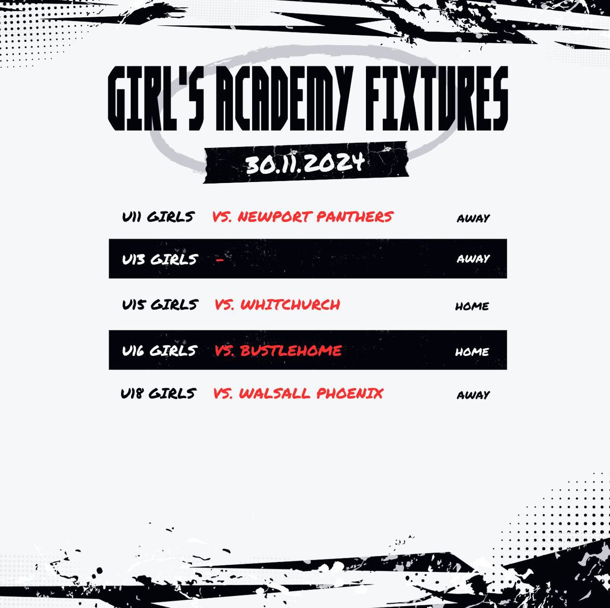 Here’s how our teams line up this weekend.

🚨 Our Under 18s Boys is now off whilst the Under 15s Girls now face TNS.