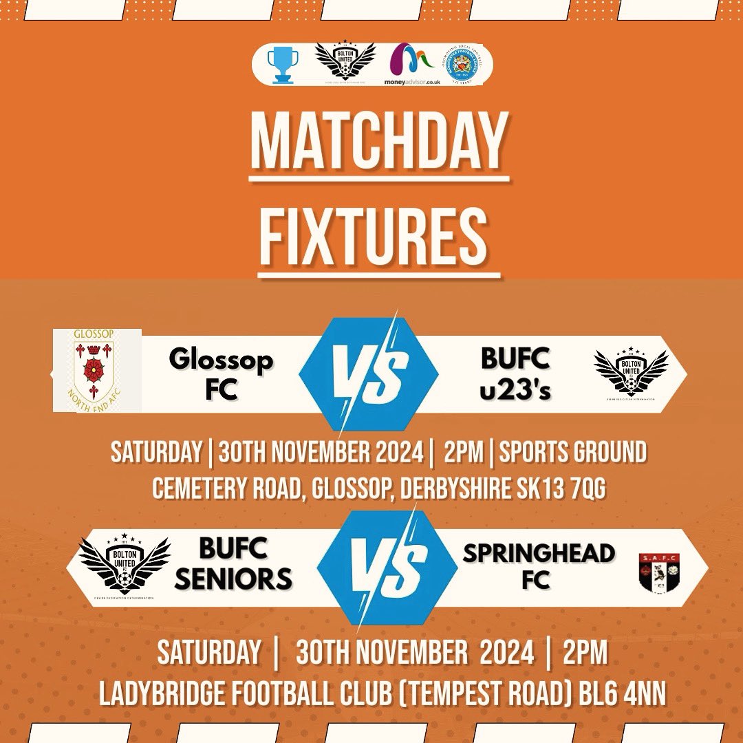 Here's a look ahead at today’s <a href="/THEMCRFL/">Manchester League Ltd</a> Fixtures for our U23’s and Senior team 👇🟠

#BUFC 🟠⚪️