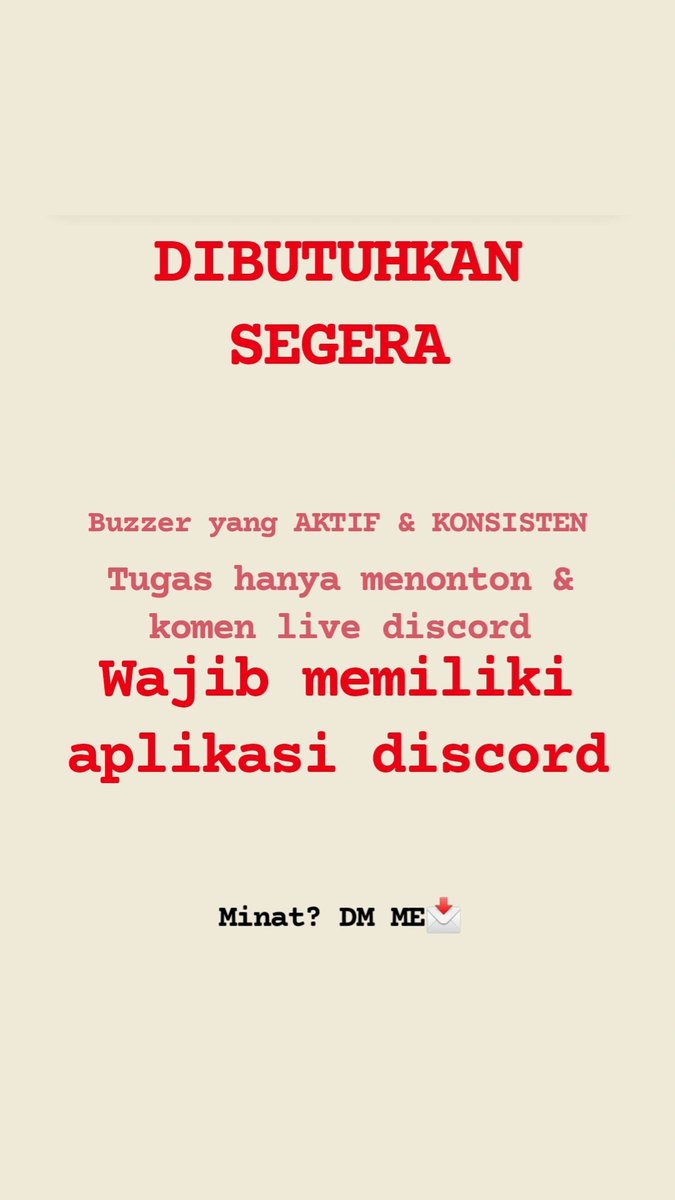 ADA FEE, BUKAN BUZZER POLITIK❌️

FEE 25K/EVENT*

*JIKA AUDIENCE MENCAPAI 100-LEBIH.
DESEMBER 2 EVENT

NOTE. MENCARI MEMBER YANG KONSISTEN KARENA AKAN ADA EVENT JANGKA PANJANG.

Kindly dm📩
#zonauang