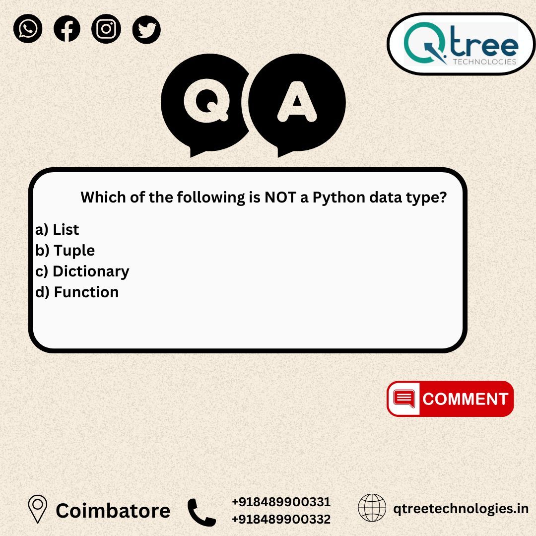 Qtreetech's tweet image. Python is often used as a support language for software developers, for build control and management, testing.
Call us 8489900331 or mail to info@qtreetechnologies.com
Visit For more details…buff.ly/3CioFYS
#pythoncoursefee #pythoncoursetrainingincoimbatore