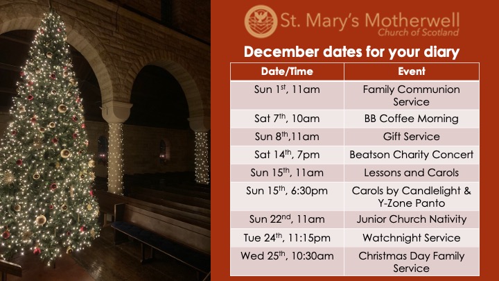 stmarysmwell's tweet photo. December is always a busy month in St Mary's with lots of special services and events. Here are the key dates for your diary. Come and join us to celebrate the run up to Christmas. https://t.co/aYU90vh9gD