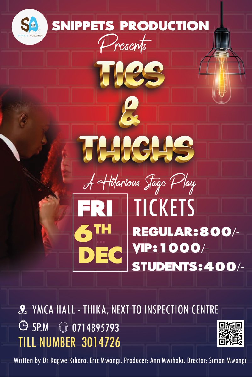 You know how they say that if you tie your thighs in a tie Kantai can't untie? Well, the beginning of the thighs is the end of ties. How? 
Join us on the 6th Dec at Thika YMCA as we explore this answer. RSVP : 0714895793 <a href="/beth_kasinga/">Beth Kasinga 🌴</a> <a href="/shobanes/">Shoba Gatimu</a> <a href="/C_NyaKundiH/">Cyprian, Is Nyakundi</a> <a href="/Elvis_Localman/">Elvis</a>